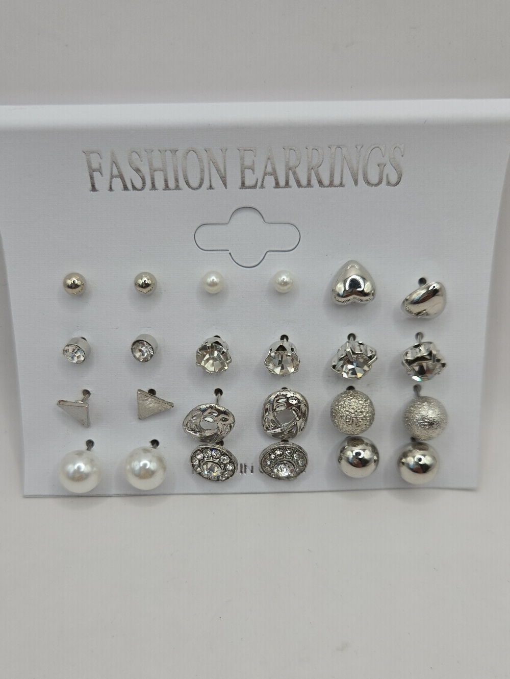 NEW Silver and Pearl 12-Pair Stud Set